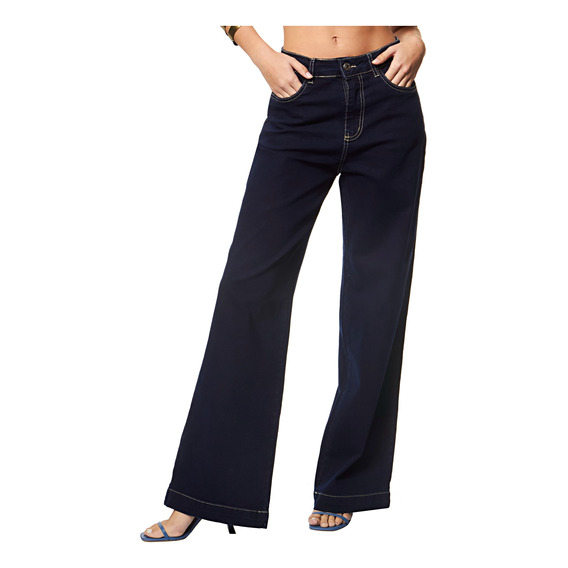 Calça Jeans Feminina Wide Leg Com Elastano Sawary 