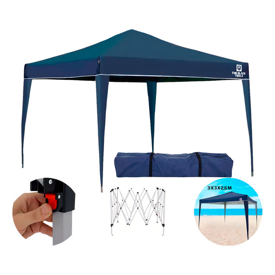 Tenda Gazebo Sanfonado Articulada Dobrável 3x3 Metros Para Praia Jardim Com Mala Transporte The Black Tools