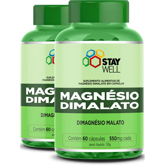 2 Unidades Do Magnésio Dimalato 550mg 100% Puro E Concentrado - Alta Absorção - 60 Cápsulas