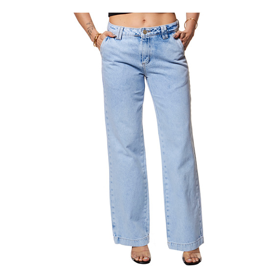 Calça Jeans Wide Leg Feminina Adulto Sawary