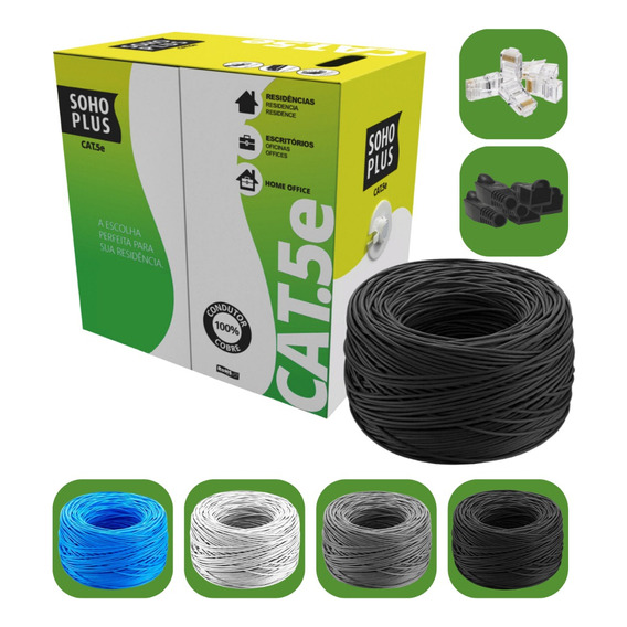 Cabo Rede Furukawa Cat5e Soho Plus 100mt Preto + 10 Con Capa