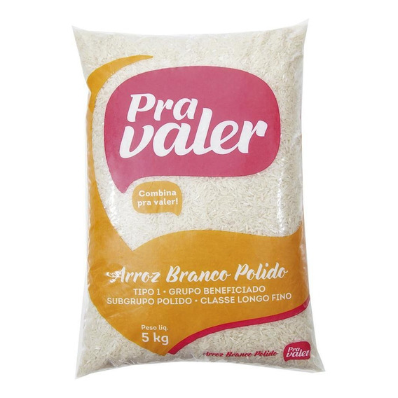 Arroz Agulhinha Tipo 1 Pra Valer Pacote 5kg