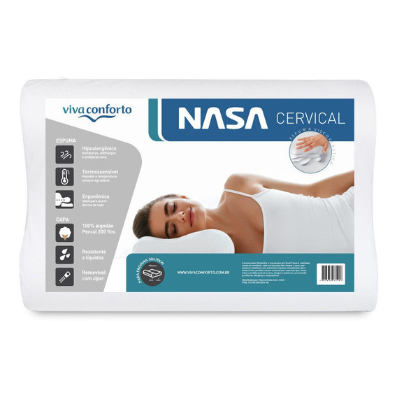 Travesseiro Nasa Cervical capa repelente a líquidos com zíper alinhar a postura 200 Fios Viva Conforto