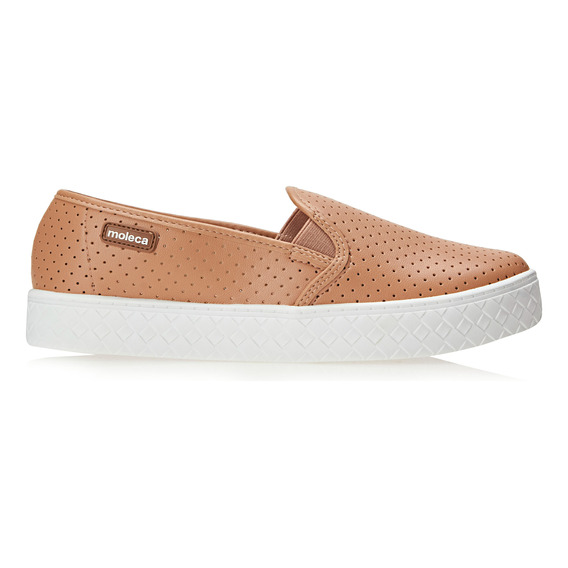 Tênis Casual Feminino Slip On Com Perfuros Nude Moleca