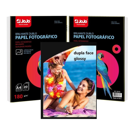 1000 Fls Papel Fotografico Glossy 180g Dupla Face Jato Tinta