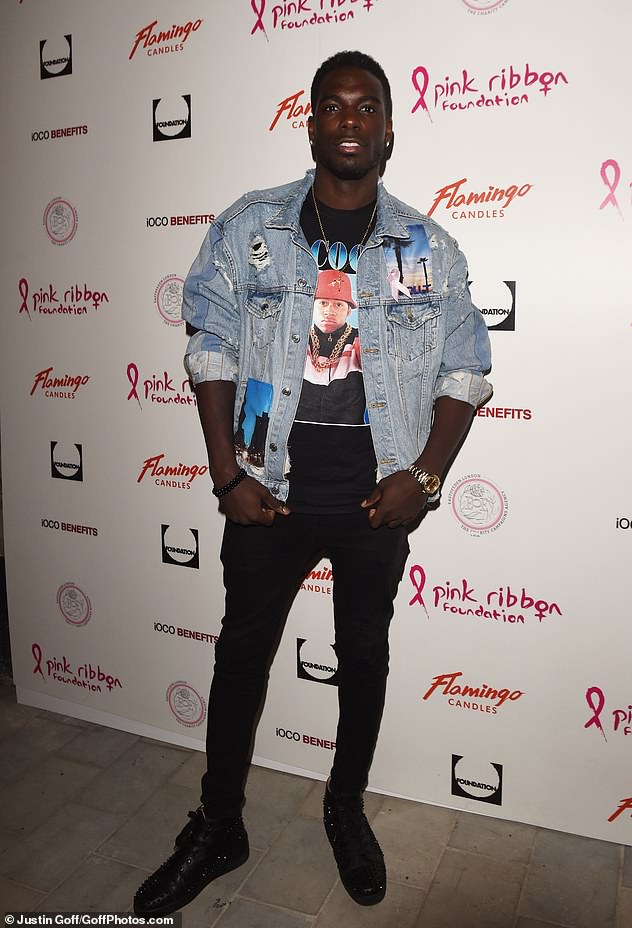 Effortlessly cool: Love Island star Marcel Somerville rocked up to the event in a distressed denim jacket and dark jeans