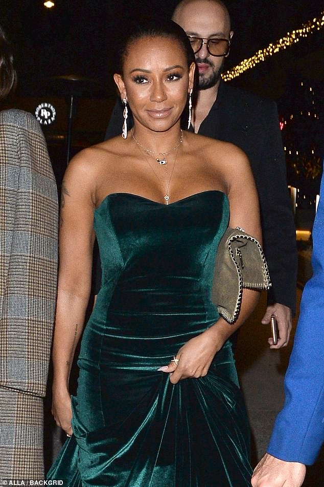 Wow! Mel B set pulses racing as she slipped her sensational curves into an elegant green velvet gown as she was joined by Heidi Klum at NBC party in Hollywood on Thursday