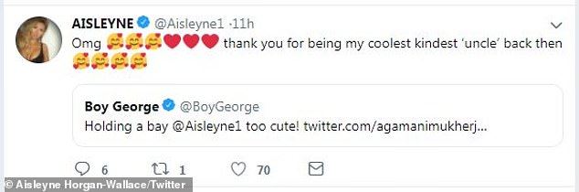 Beloved: He then shared the image before a touched Aisleyne responded, writing: 'Omg thank you for being my coolest kindest ¿uncle¿ back then'