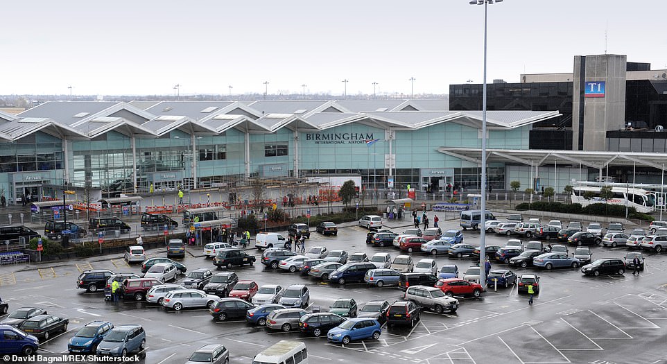 Birmingham Airport, pictured, is the best for pre-flight dining in the UK, according to new research that looked at online ratings, prices and vegetarian options