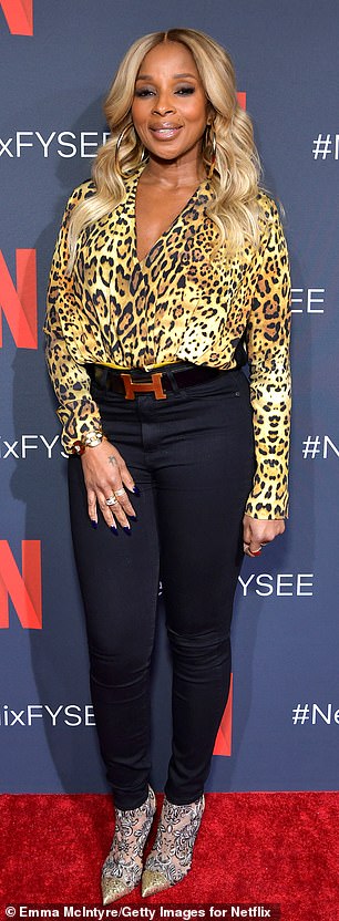 Reunited! The Umbrella Academy's Mary J. Blige donned a patterned top at the FYC Emmy screening event for her Netflix show at Raleigh Studios in LA on Saturday