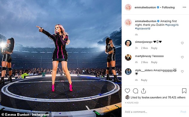 Amazing! Emma Bunton branded their first performance 'amazing' as she too took to Instagram to mark the Spice Girls comeback