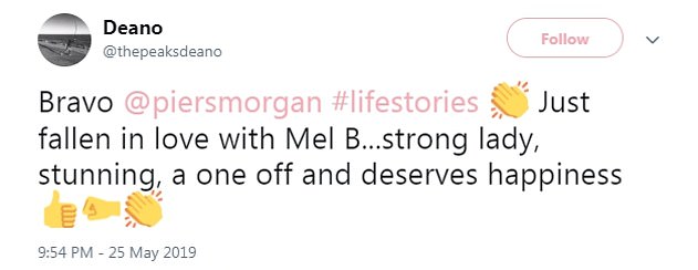 Reaction: Viewers of the show took to Twitter to applaud Mel's - real name Melanie Brown - strength as she discussed some of the most intimate details of her life