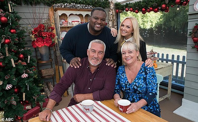 Back for more: Emma reunites with fellow Brit Paul Hollywood, as well as Athony Adams and Sherry Yard for The Great American Baking Show's fifth season in the US