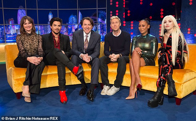 L-R: Emily Mortimer, Adam Lambert, Jonathan Ross, Russell Howard, Mel and Ava Max