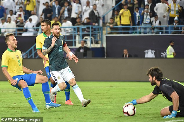 Alisson saves Brazil by deflecting away Messi's shot after the forward was put clean through