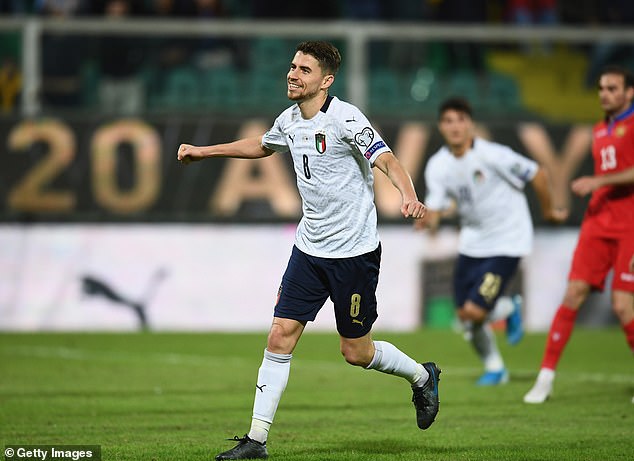 Jorginho scored a penalty as Italy ran out 9-1 winners against Armenia in Palermo