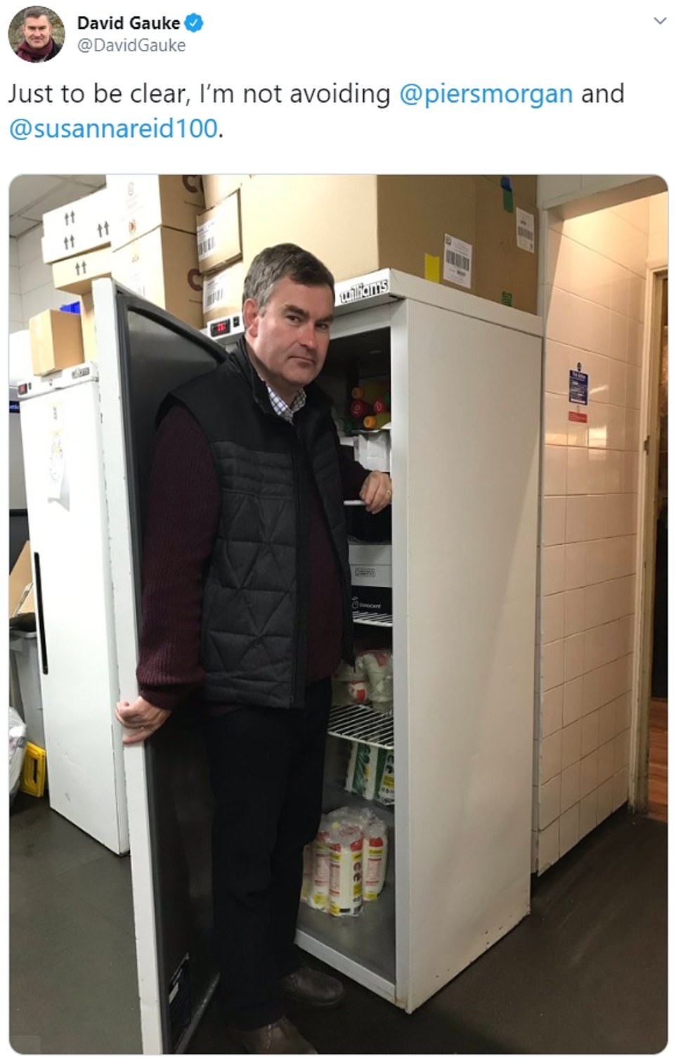 Mr Johnson's decision to refuse to be interviewed on ITV's GMB programme and to seek refuge in a fridge prompted ridicule online - including from former Tory minister David Gauke who is standing as an independent candidate at the election