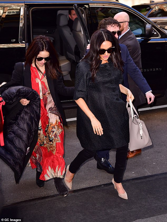 The royal couple are spending time with the Duchess's Suits co-star Abigail Spencer. Markle and Spencer are pictured arriving in New York City in February