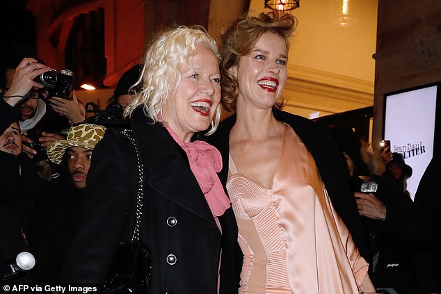 Smile: Eva and German photographer Ellen von Unwerth posed for a snap together while wearing matching red lipstick