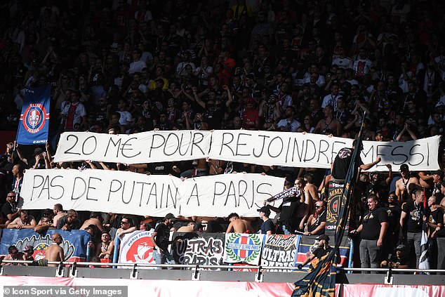 One banner referenced the €20m Neymar offered to pay to push through his Barcelona return