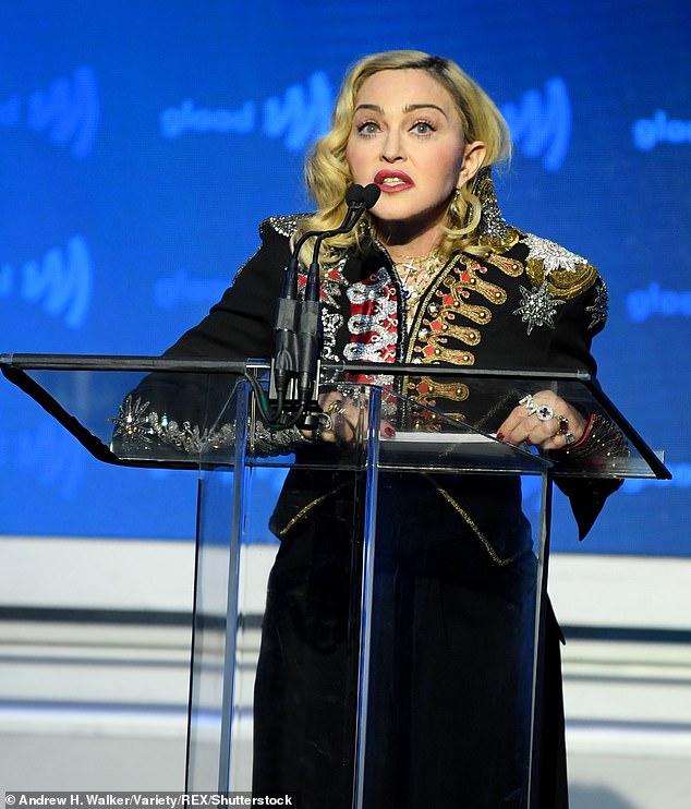 Another one: Madonna took to Instagram on Sunday to announce that the evening's Madame X show at Le Grand Rex in Paris was CANCELED due to 'ongoing injuries' ; Madonna pictured at the 30th Annual GLAAD Media Awards in 2019