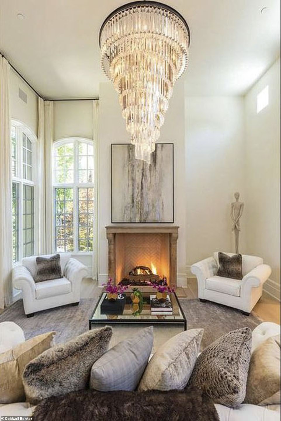 Stunning: There was a huge chandelier which is the focal point of this living area