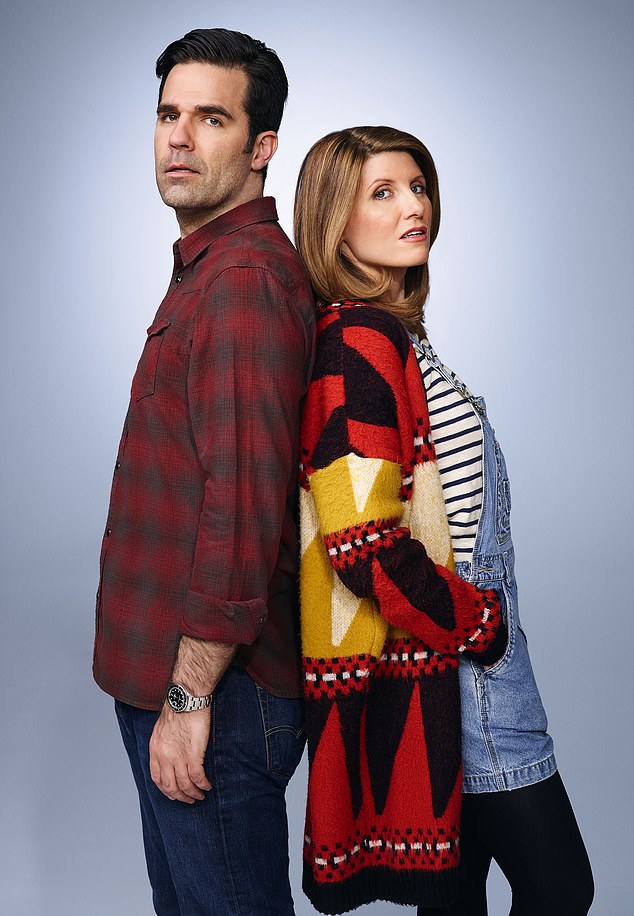 Devoted dad: Rob wrote the sitcom Catastrophe during his son's cancer battle (pictured with co-star Sharon Horgan)