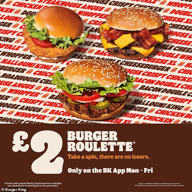 The new offer, called Burger Roulette, will appear for a limited time on the app for customers across the UK, and will give the luckiest fans the chance to win incredible discounts on Burger King's most popular items from its menu.