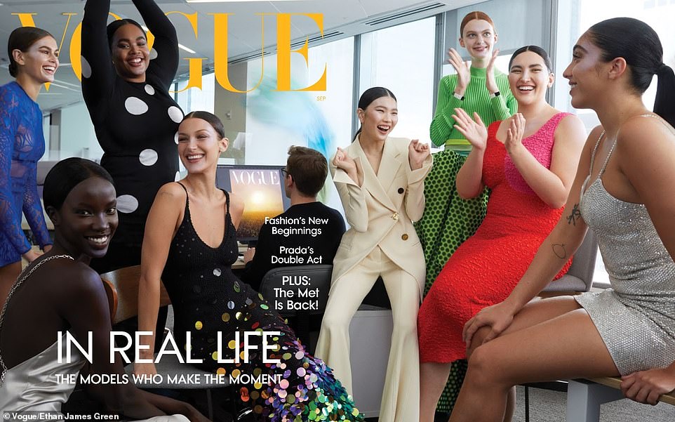 The September issue is here! Vogue has debuted its most diverse September cover yet, as it attempts to revive its flagging reputation amid furious controversy over its lack of inclusivity. The publication released images from its upcoming issue on Thursday, revealing a cover that features some of the industry's leading models, including Bella Hadid, Kaia Gerber, and Madonna's daughter Lourdes Leon, posing alongside plus-size, transgender, and ethically-diverse models.