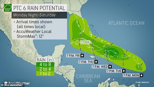 Up to 8inches of rain could fall in these areas, triggering localized flash flooding and mudslides as the storm heads closer to the US