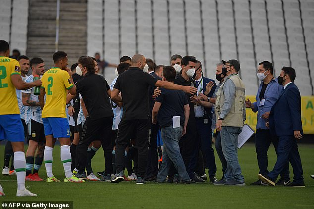 There was a huge ruckus on the pitch as health officials dramatically stormed the field of play