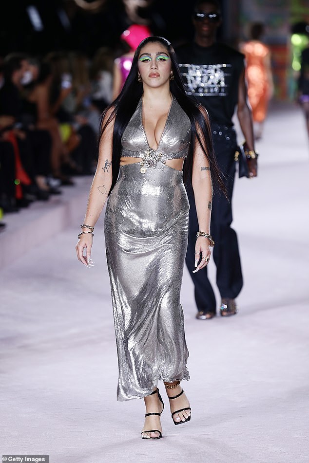 Wow: Lourdes Leon, 24, strutted her stuff down the runway of the Versace fashion show at Milan Fashion Week on Friday