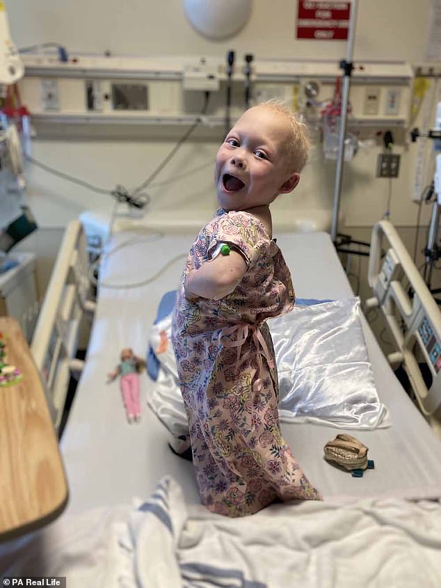 Tiny TikTok star Bella Thompson, eight, from Saskatchewan, whose inspirational videos have won her 4.5 million followers and 96 million likes in a year has been dubbed 'Bella the Brave' after charming fans despite a cocktail of devastating health problems. Pictured: In the hospital in December 2021