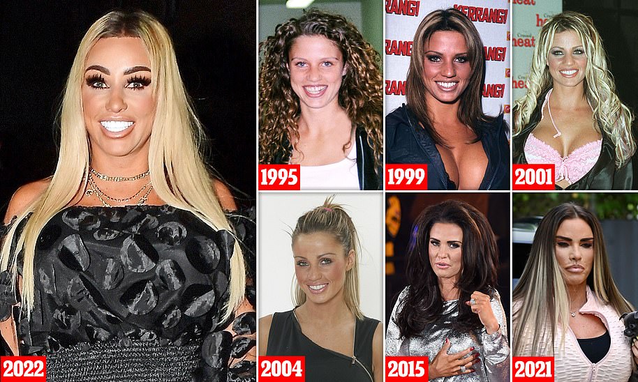 The many faces of Katie Price: MailOnline takes a look at the star's changing look after two decades of boob jobs, Botox and face lifts