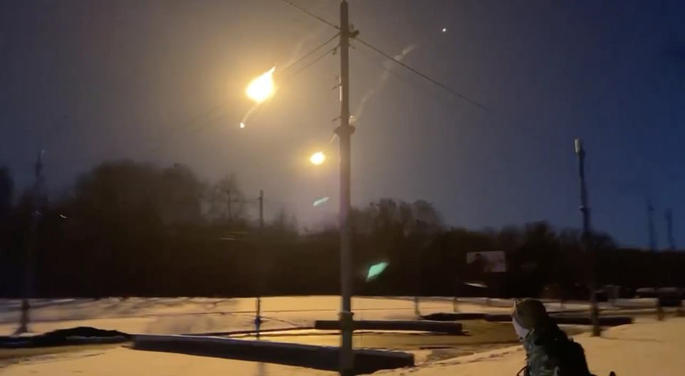 A video filmed in Kharkiv, Ukraine's besieged second city, appeared to show the moment a Russian Su-25 fighter was shown down by two surface-to-air (SAM) missiles fired by Kharkiv's air defence forces