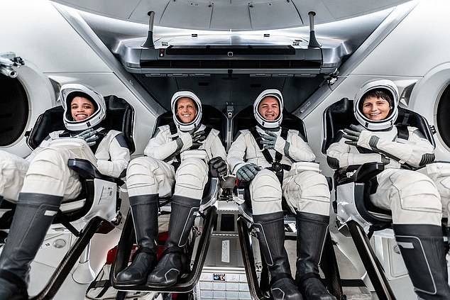 The next SpaceX Crew Dragon capsule to take NASA and European Space Agency (ESA) astronauts to the ISS has been named Freedom by the crew. From left to right: Jessica Watkins, Robert Hines, Kjell Lindgren and Samantha Cristoforeti