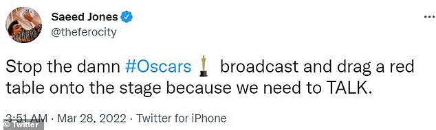 Interruption: The writer Saeed Jones joked that Jada's talk show Red Table Talk might play a role in cleaning up the Oscars mess