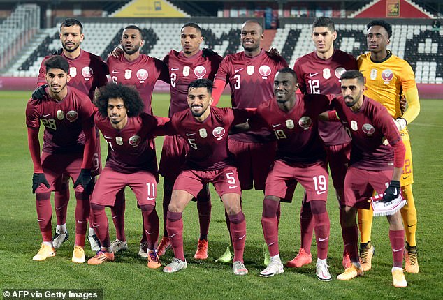 The Qatar national team posing before a friendly in November 2020 against Costa Rica