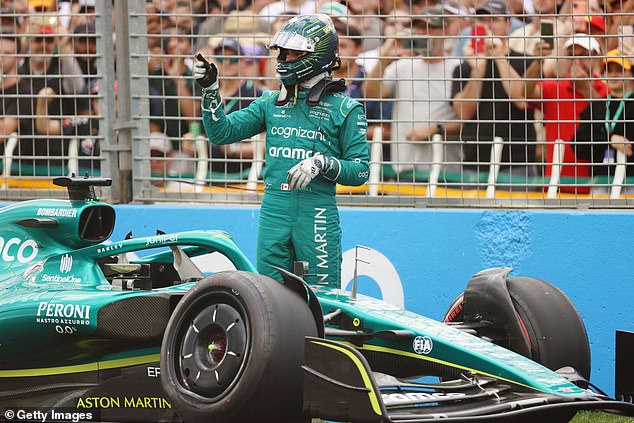 Lance Stroll reacts after a collision with Williams' Nicholas Latifi during Q1 on Saturday