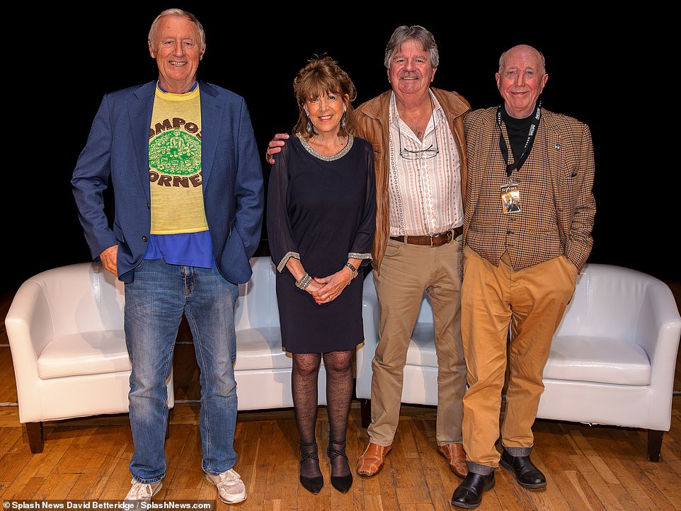 Back together: The stars of Tiswas (From L-R) Chris Tarrant, Sally James, Bob Carolgees and John Gorman reunited at the Slapstick comedy festival in Bristol on Wednesday - 40 years after the anarchic show was pulled from the TV schedules