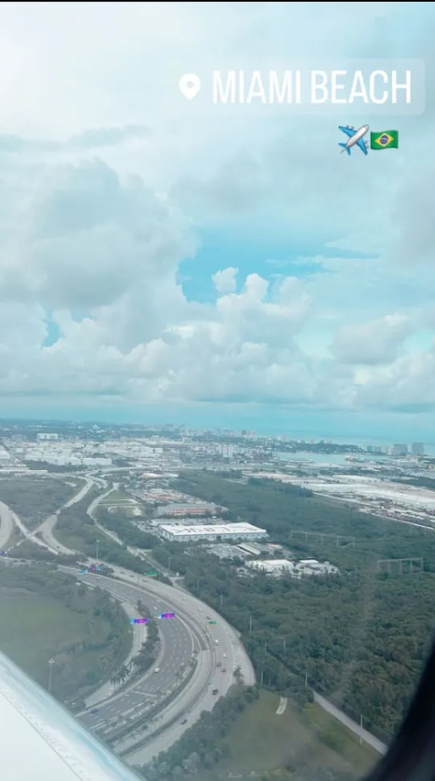 The Brazil forward previously shared a photo from inside a plane overlooking Miami