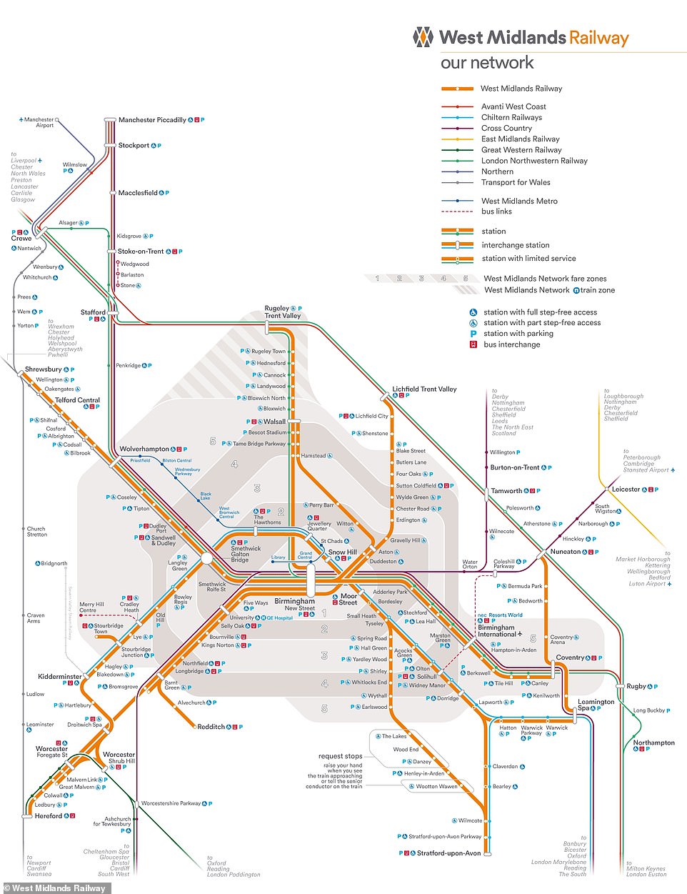 WEST MIDLANDS RAILWAY: The operator says the strike will have 'considerable impact'. Its normal route map is shown above