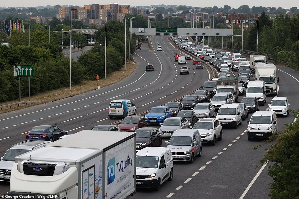 GREENWICH: Traffic queues on the A102M Blackwall Tunnel approach in Greenwich this morning