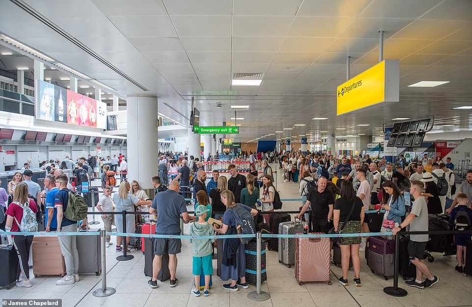 GLASGOW AIRPORT - Passengers face long queues at Glasgow Airport today as they fly away on their holidays