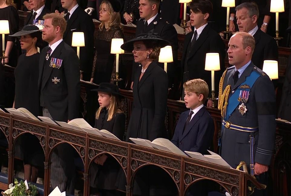 The Sussexes and the Wales' sing as Her Majesty the Queen had her symbols of monarchy removed along with her titles