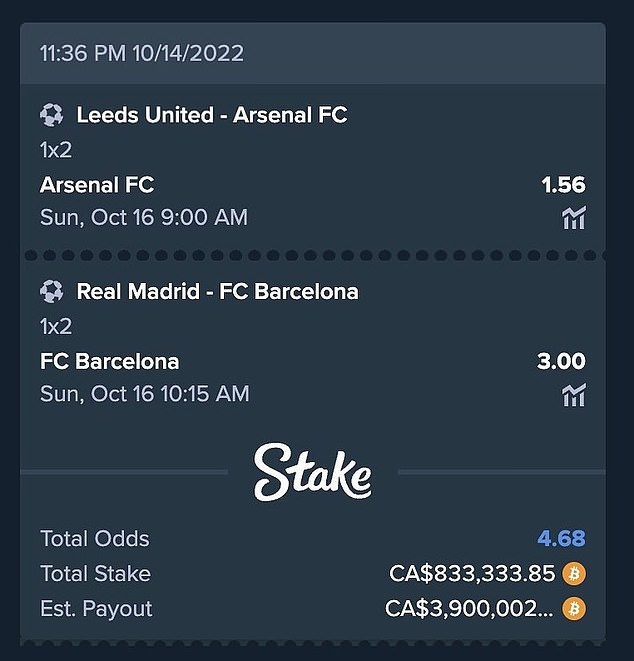 Bukayo Saka scored the only goal as Arsenal beat Leeds 1-0 but Drake's bet fell through overall