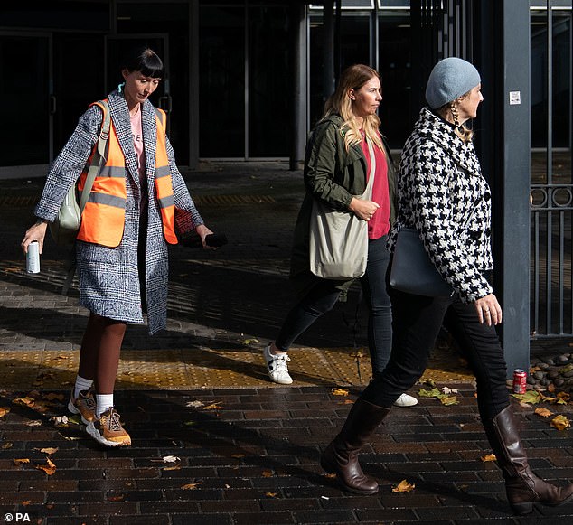 Three women protesters from Just Stop Oil leave Southend Magistrates Court after Morgan Trowland, 39, and Marcus Decker, 33, were remanded in custody charged with conspiracy to commit a public nuisance