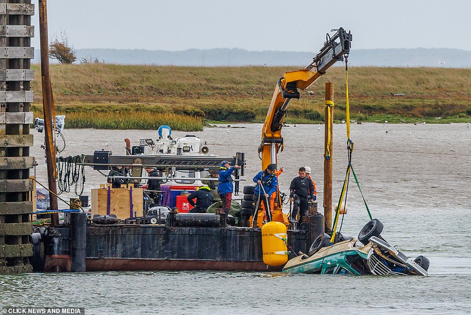 Tense: Actors were seen lifting a car out of the water with a crane