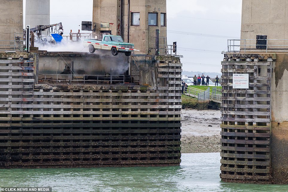 Exciting: The thrilling scenes were shot on the Kingsferry Bridge between Sheppey and Sittingbourne