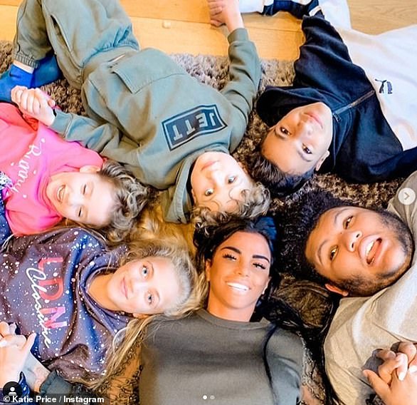 Family matters: Katie is pictured with son Harvey, 20, Junior, 17, and Princess, 15, shared with ex-husband Peter Andre and has Bunny, eight, and Jett, nine, with ex Kieran Hayler